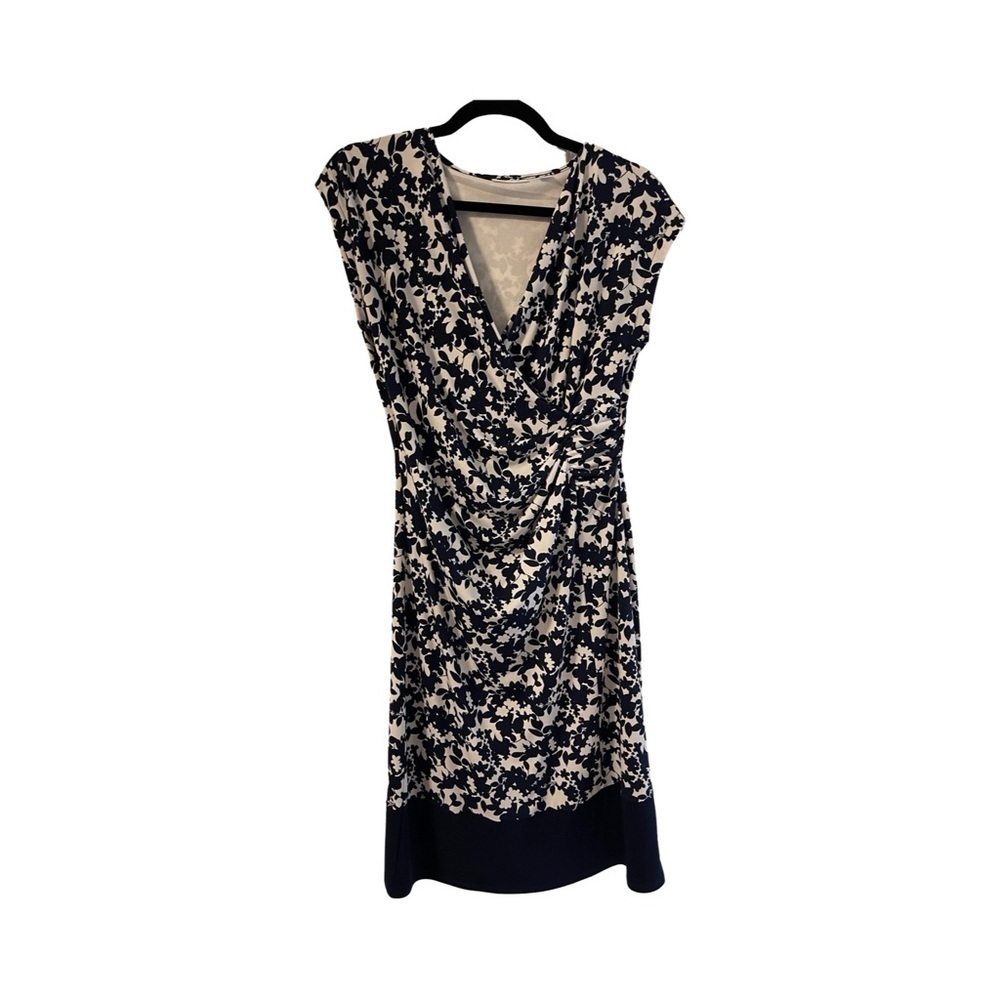 NY&CO Stretch Floral Dress Navy Blue/White Size Small